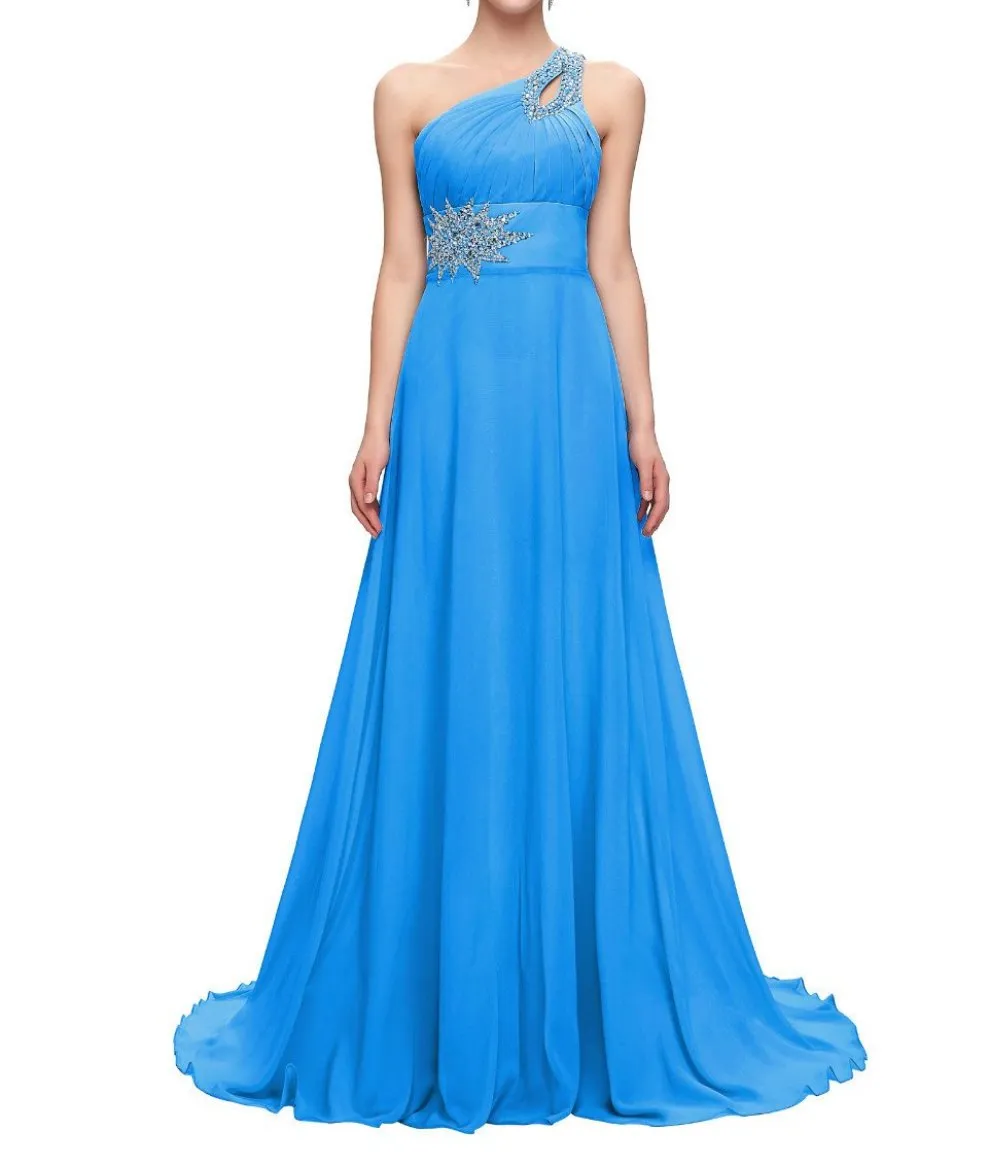 Chiffon Bridesmaid /Prom Dresses One Shoulder Prom Dress at Bling Brides Bouquet Online Bridal Store