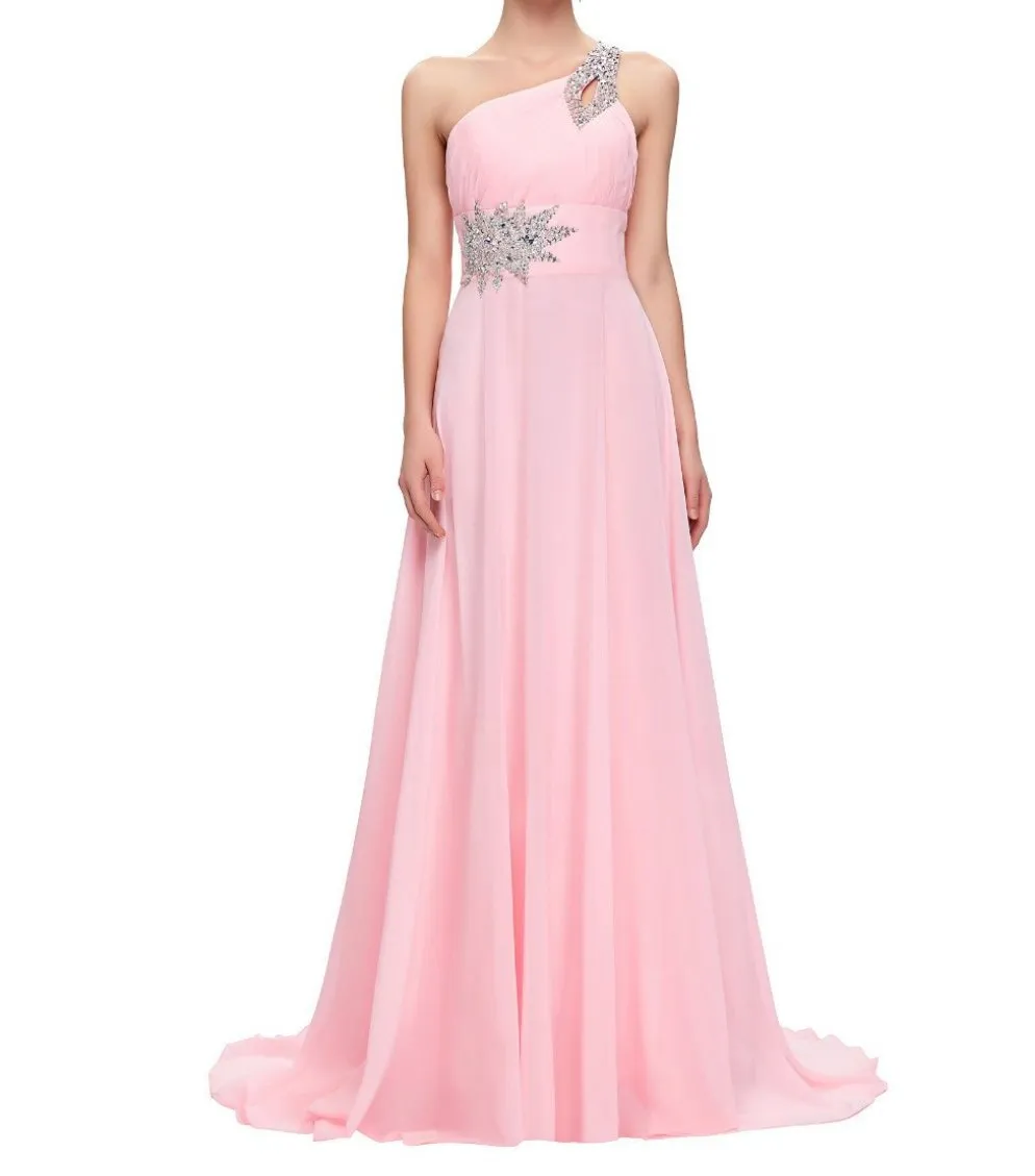 Chiffon Bridesmaid /Prom Dresses One Shoulder Prom Dress at Bling Brides Bouquet Online Bridal Store