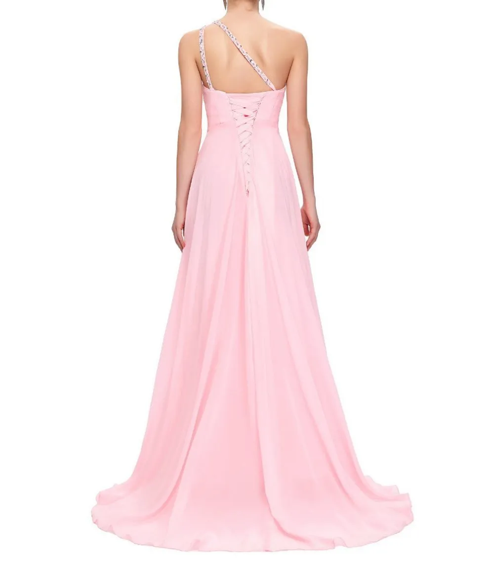 Chiffon Bridesmaid /Prom Dresses One Shoulder Prom Dress at Bling Brides Bouquet Online Bridal Store