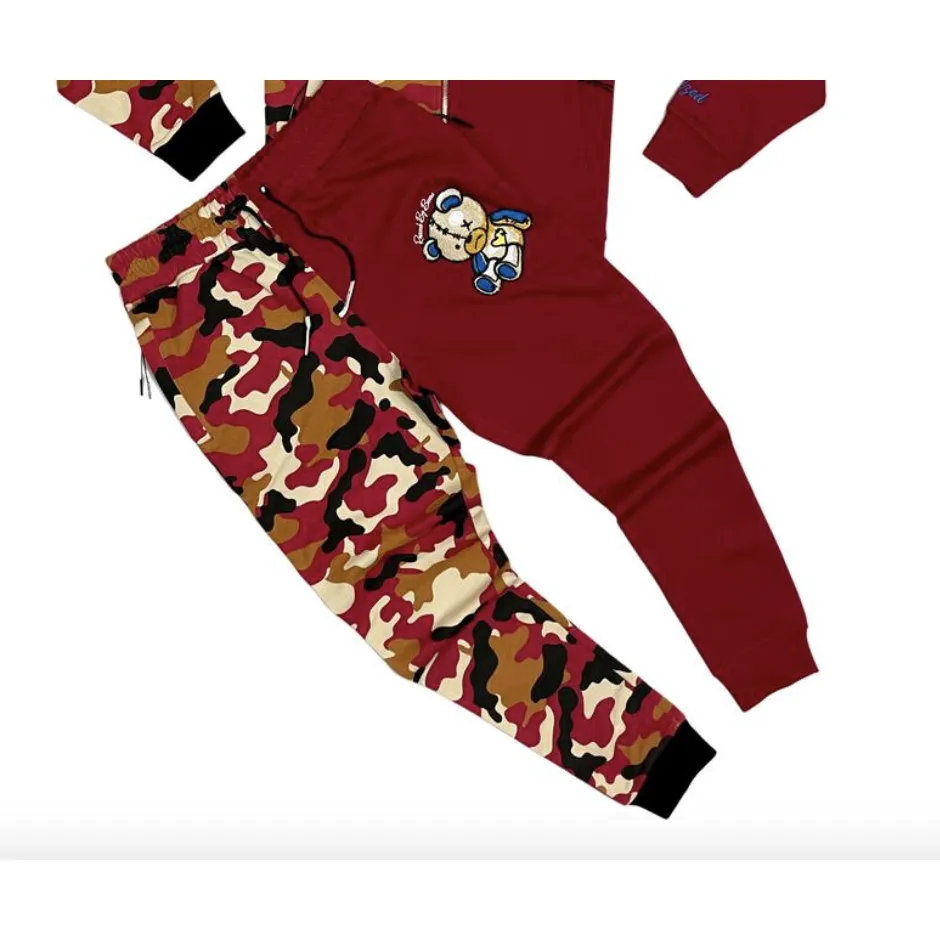 Civilized CAMO BEAR COLOR BLOCK JOGGERS- Burgundy (CV1331  BURGUNDY)