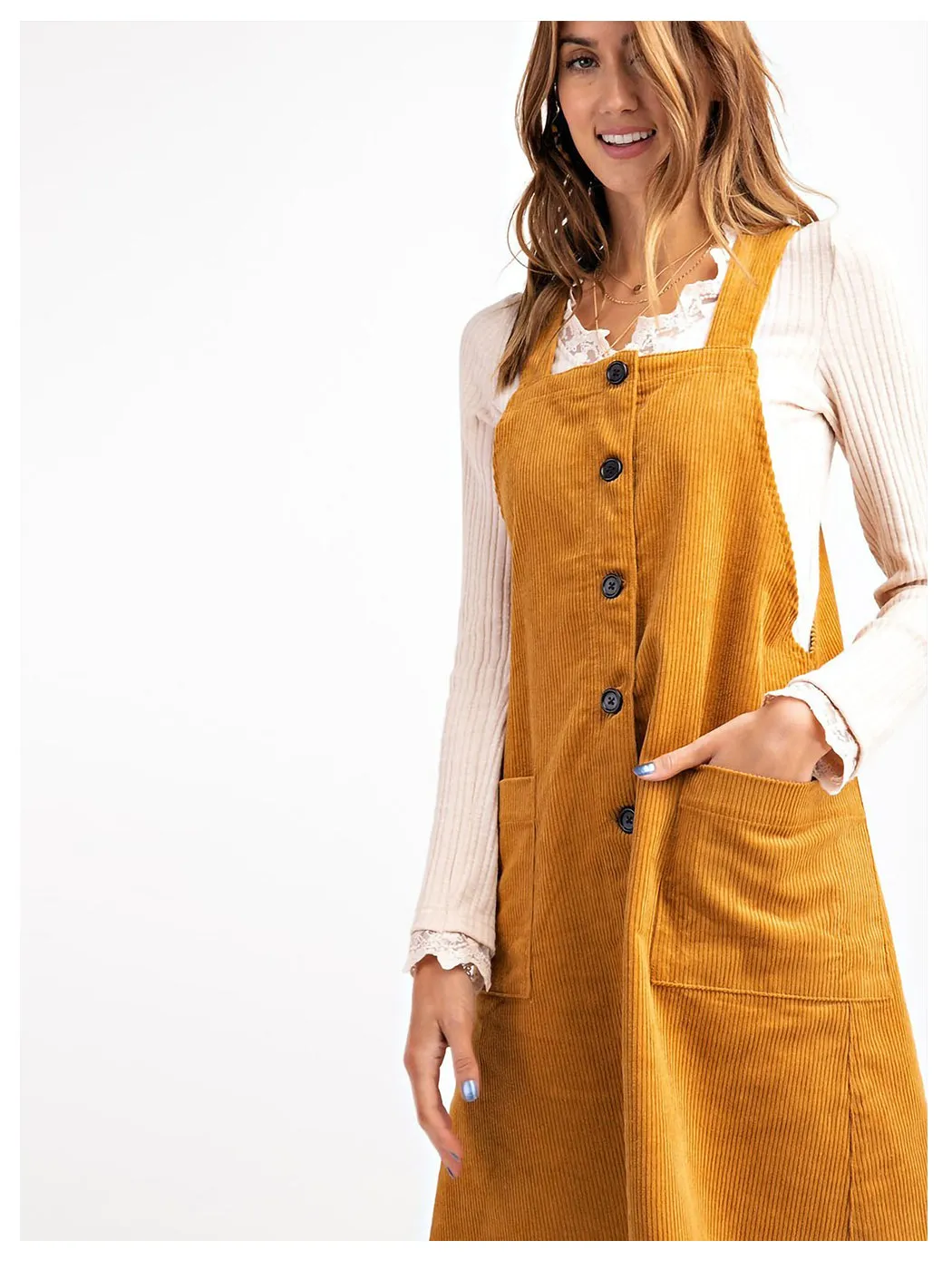 Corduroy Pinafore Overall Pocket Dress