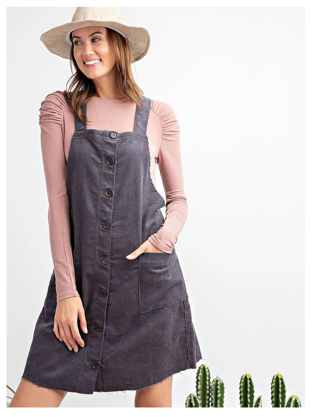 Corduroy Pinafore Overall Pocket Dress