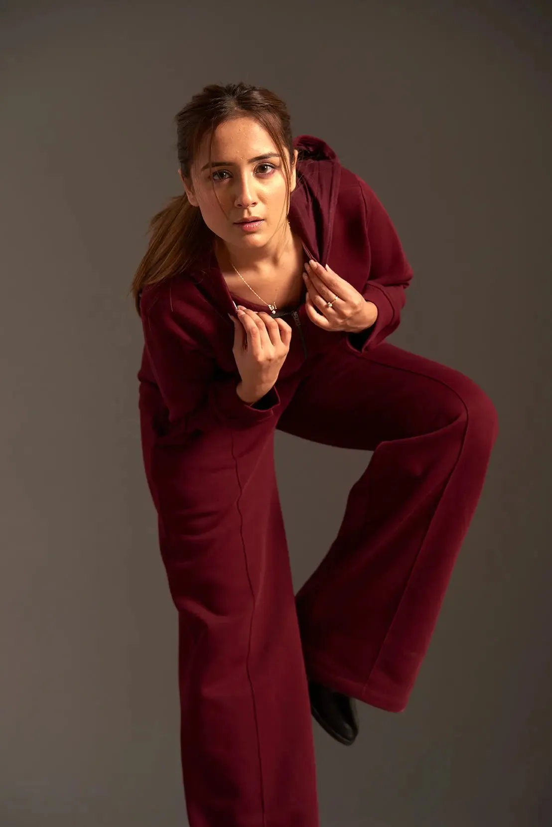 Cropped Hoodie with Flared Jogger Pants