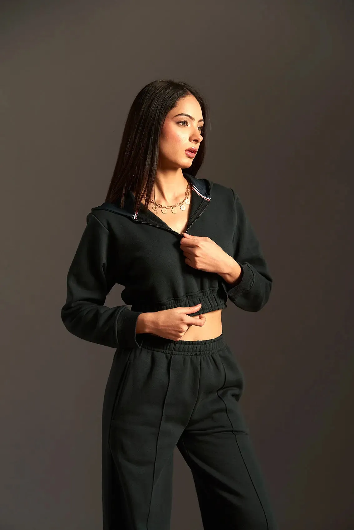 Cropped Hoodie with Flared Jogger Pants