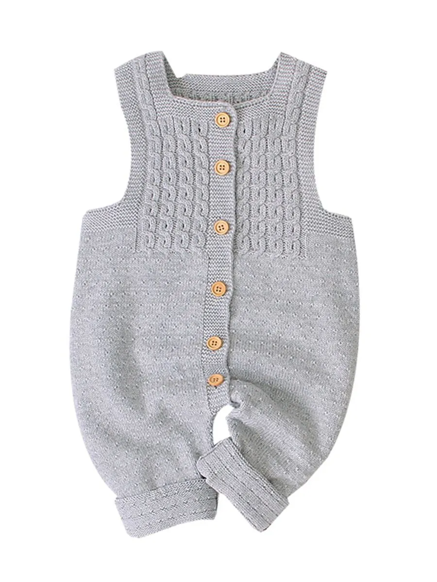 Cute Baby Solid Color Front Button Knitted Overall