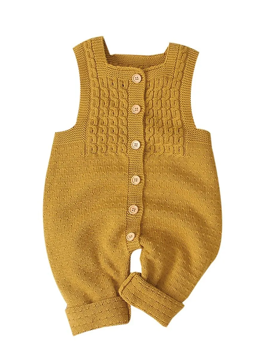 Cute Baby Solid Color Front Button Knitted Overall