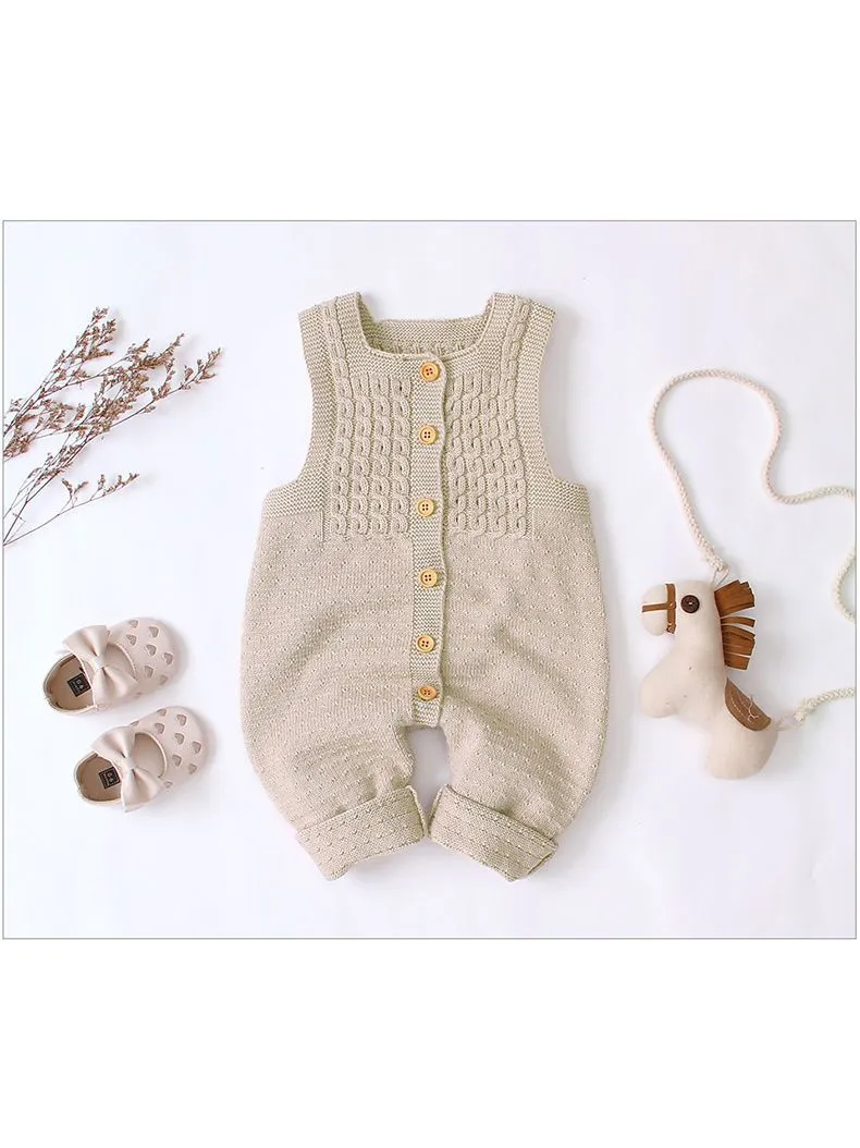 Cute Baby Solid Color Front Button Knitted Overall