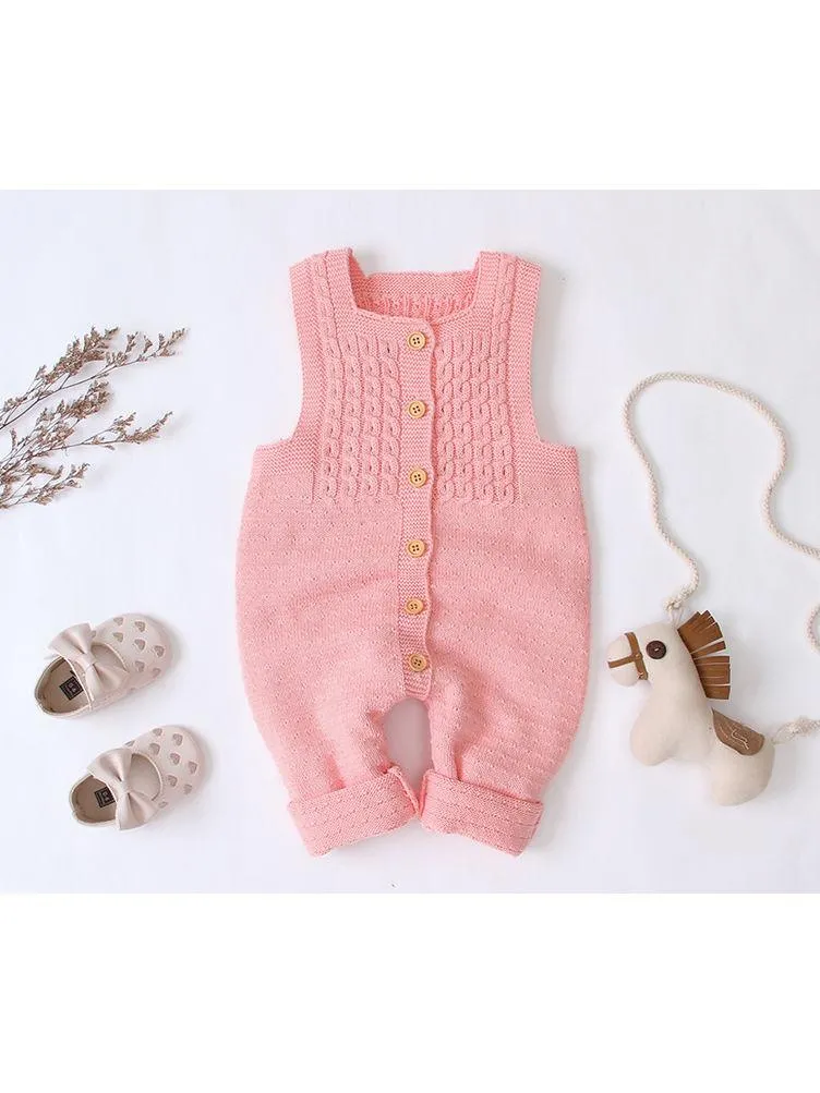 Cute Baby Solid Color Front Button Knitted Overall