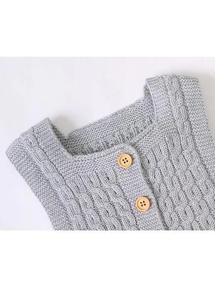 Cute Baby Solid Color Front Button Knitted Overall