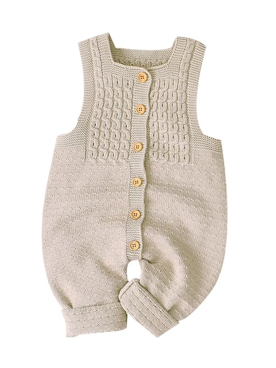 Cute Baby Solid Color Front Button Knitted Overall