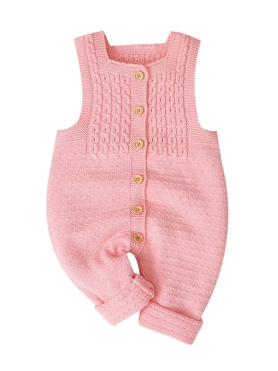 Cute Baby Solid Color Front Button Knitted Overall