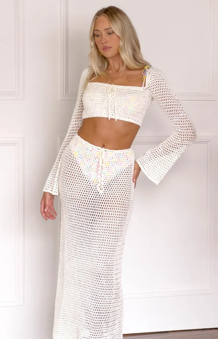 Dally White Crochet Maxi Skirt