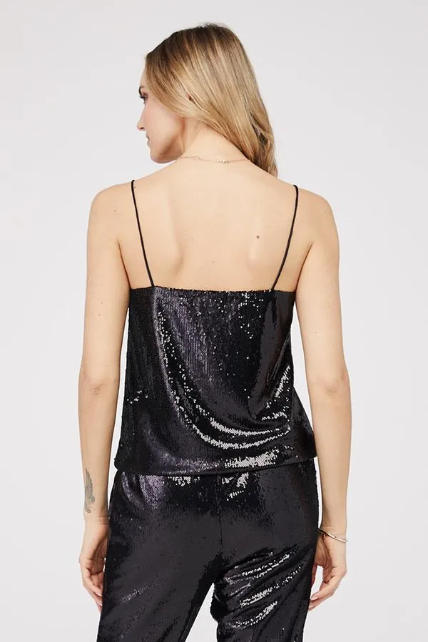 David Lerner - Chrissy V-Neck Cami in Black Sequin