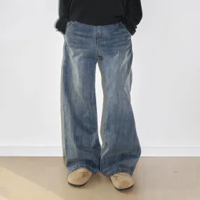 Deconstructed Washed Wide Leg Denim Jeans