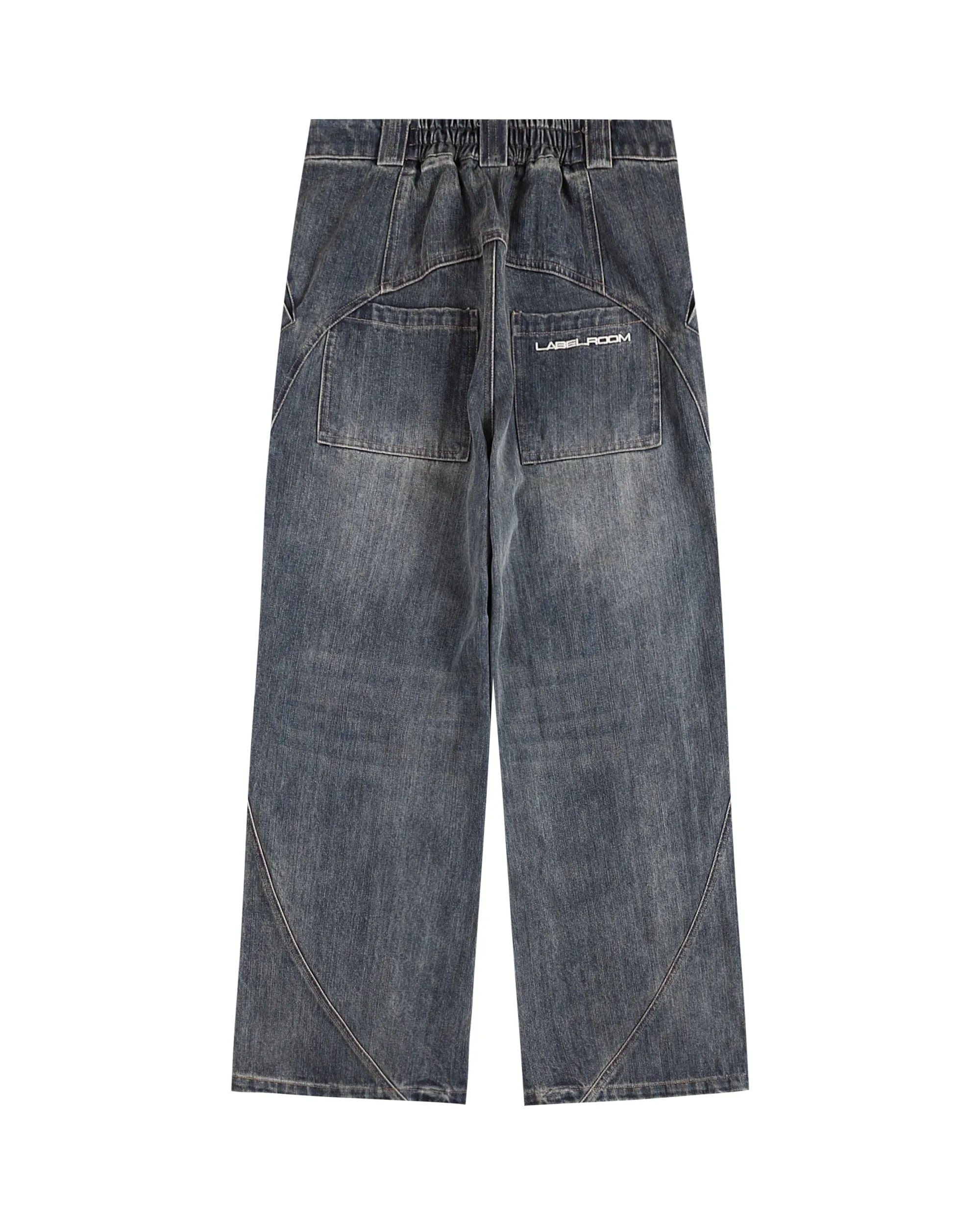 Deconstructed Washed Wide Leg Denim Jeans