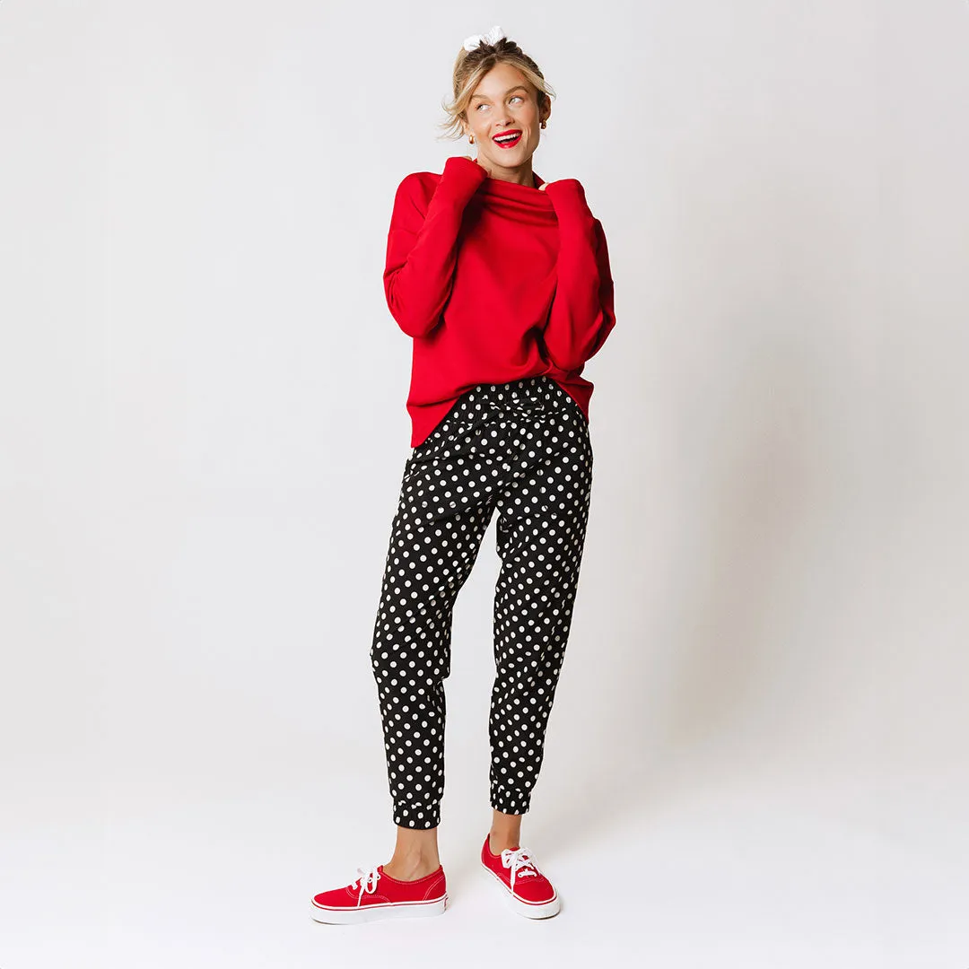 Destination Joggers, Black Polka Dot