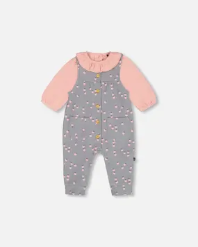 Deux Par Deux Onesie & Overall Set - printed apples