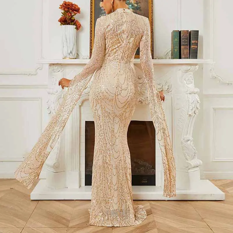 Extra Long Sleeves Evening Dress Sequin Prom Dress Event Dress