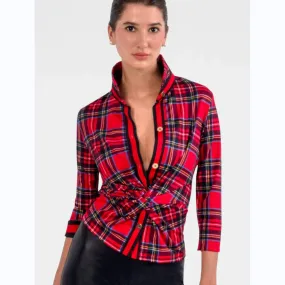 Festive Plaid Twist Top