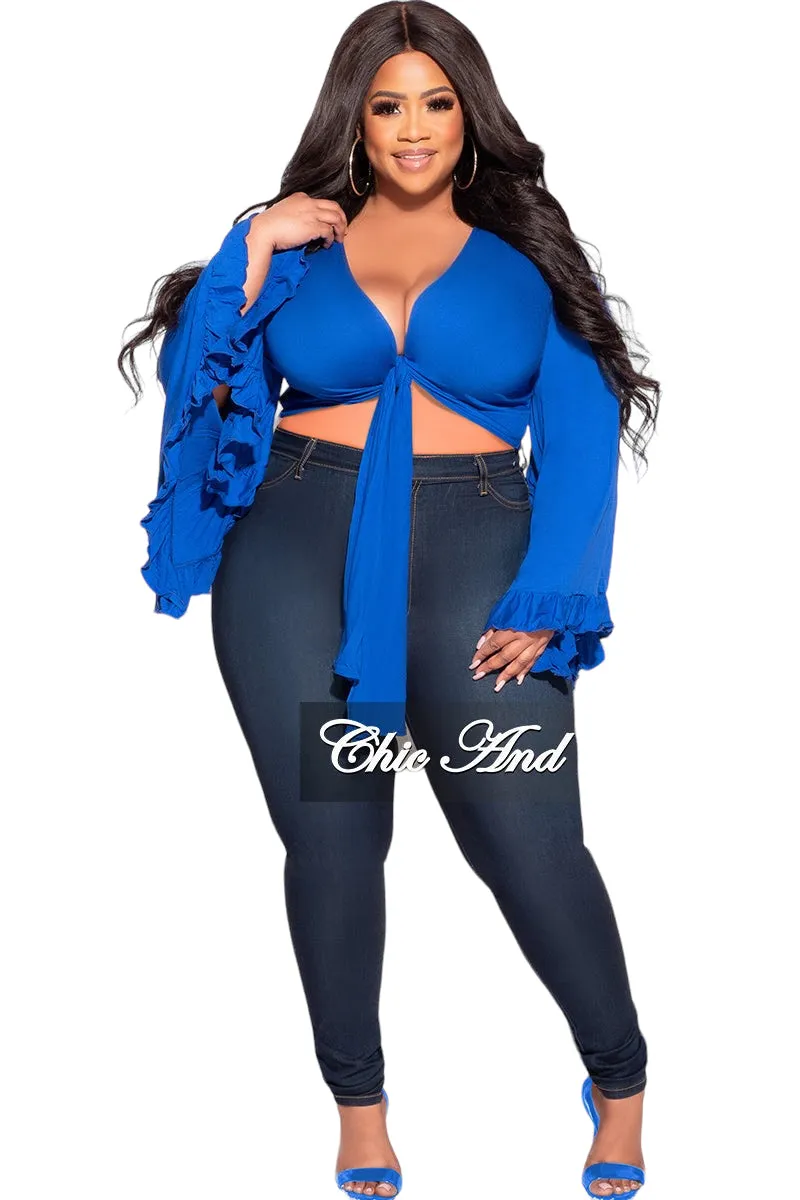 Final Sale Plus Size Crop Tie Top with Bell Sleeves in Royal Blue