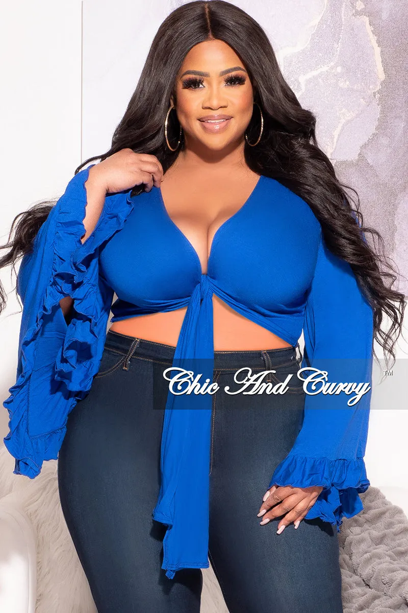 Final Sale Plus Size Crop Tie Top with Bell Sleeves in Royal Blue