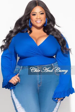 Final Sale Plus Size Crop Tie Top with Bell Sleeves in Royal Blue