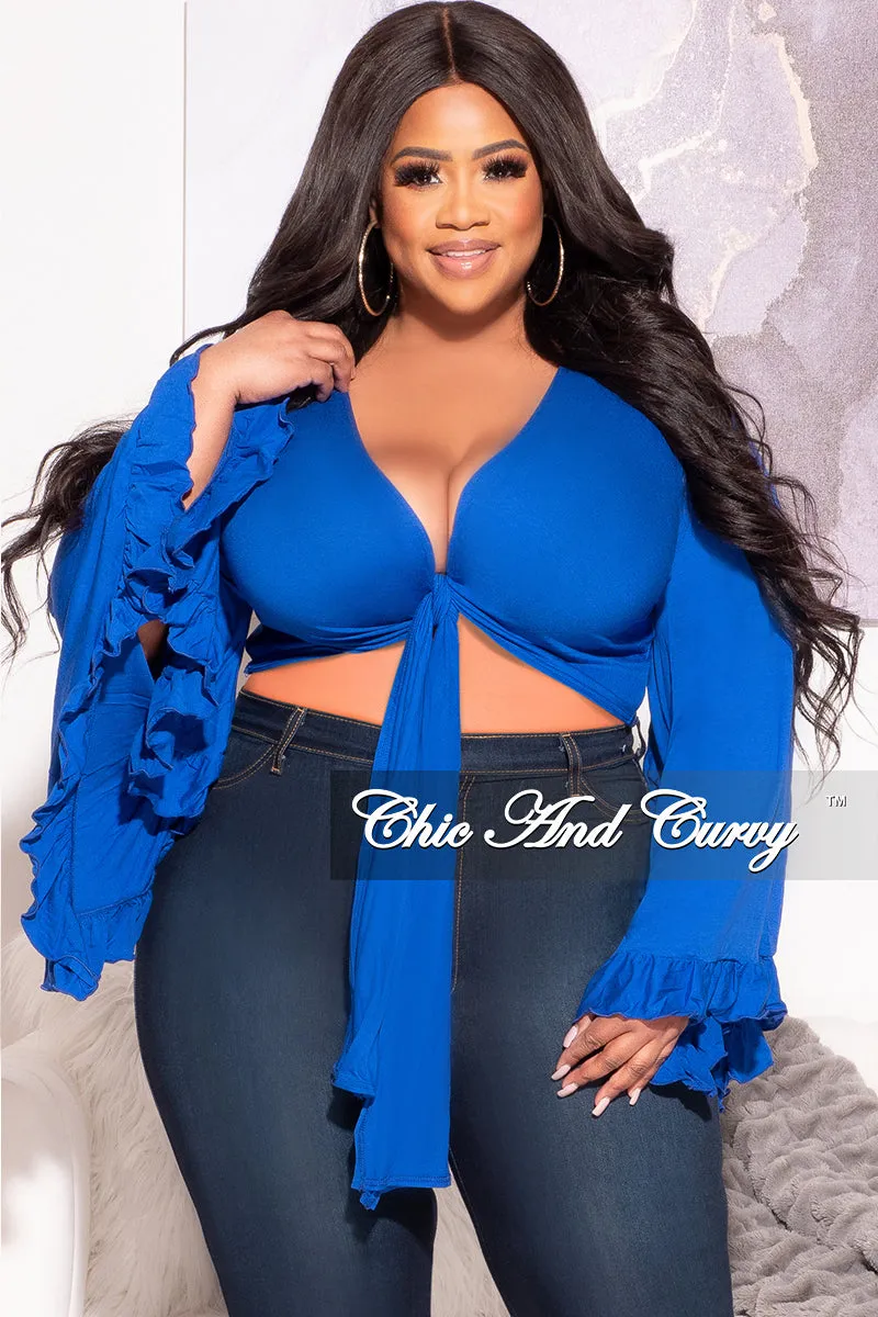 Final Sale Plus Size Crop Tie Top with Bell Sleeves in Royal Blue