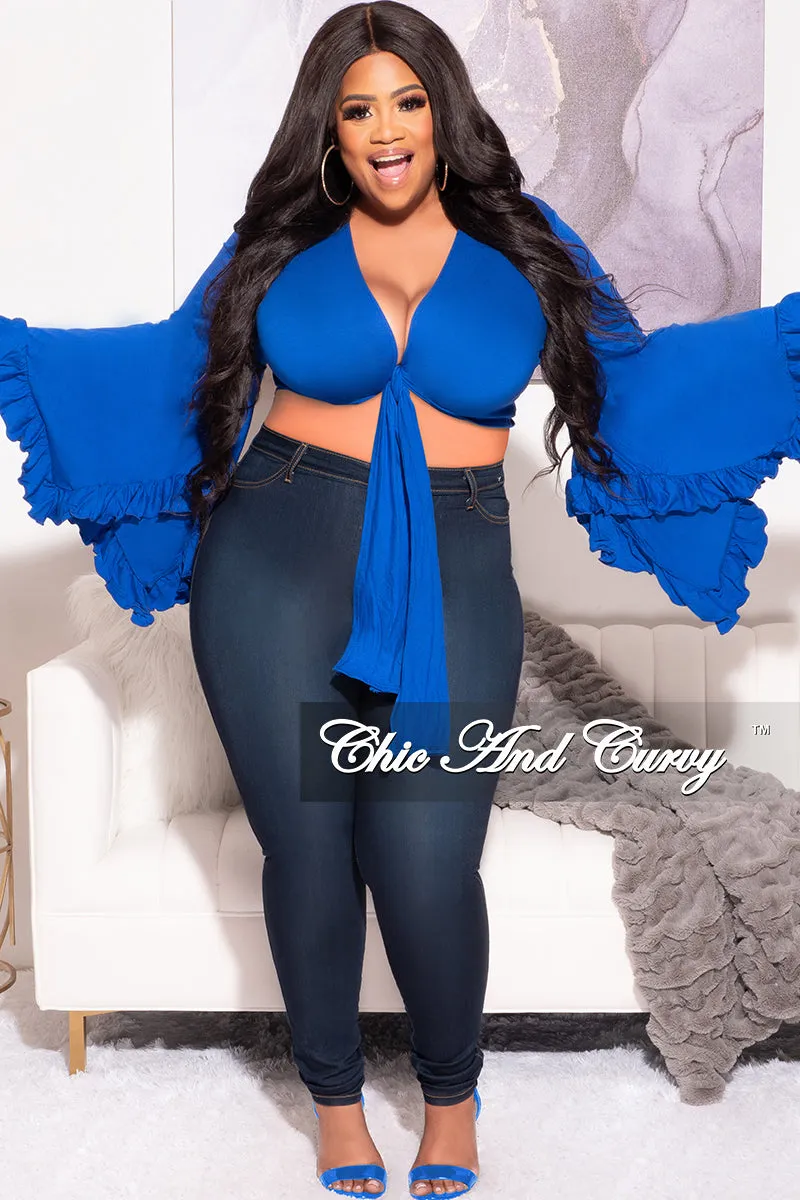 Final Sale Plus Size Crop Tie Top with Bell Sleeves in Royal Blue