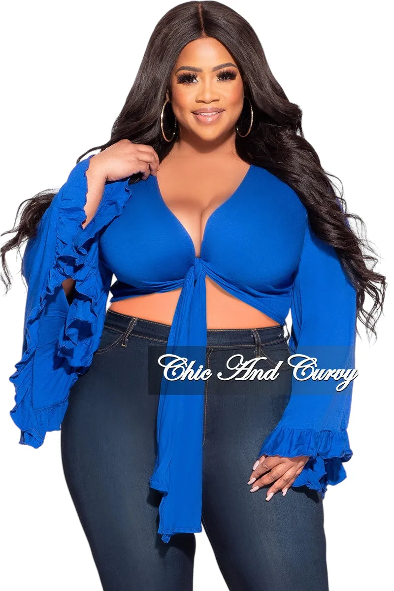 Final Sale Plus Size Crop Tie Top with Bell Sleeves in Royal Blue