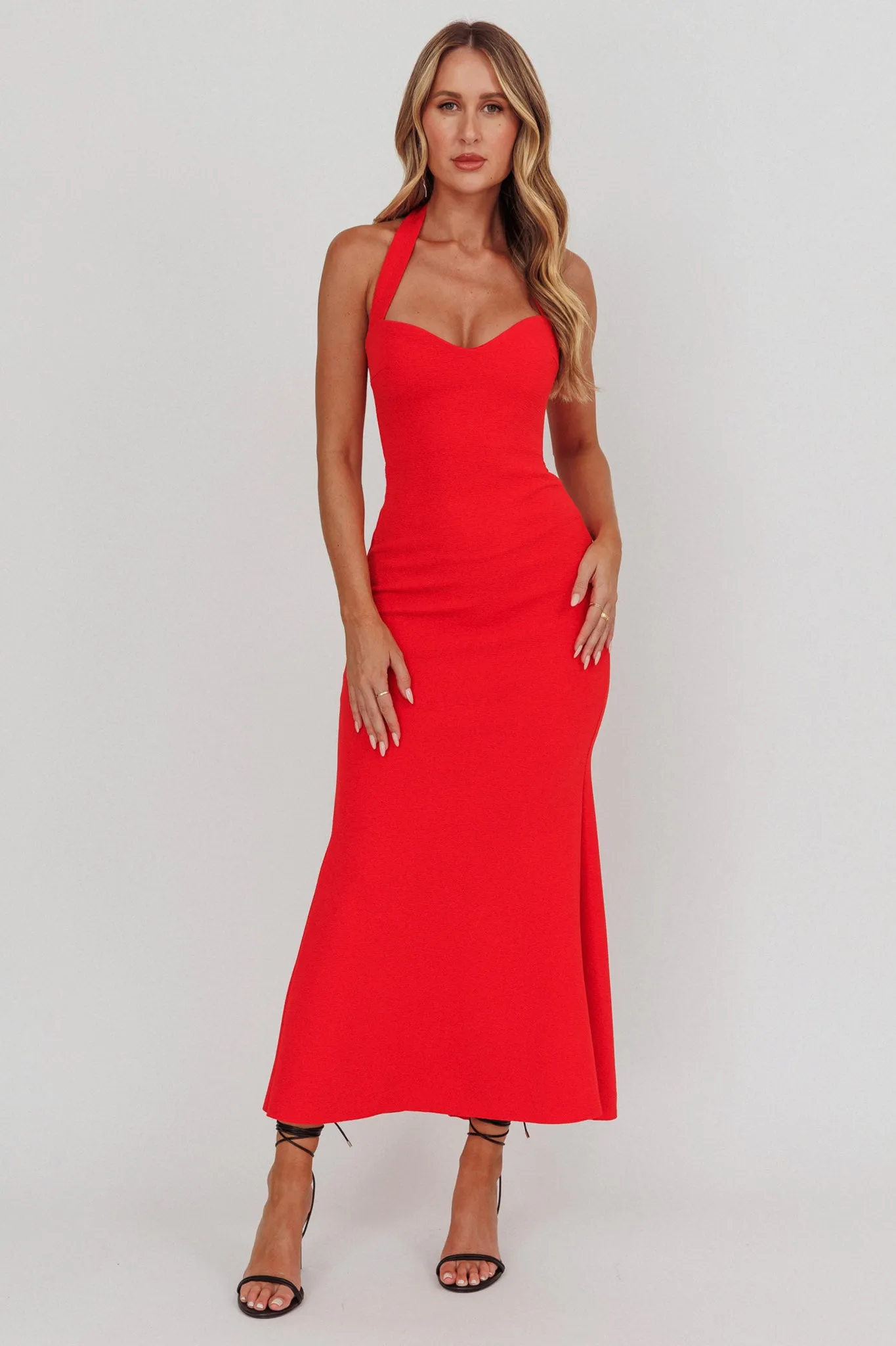 Fire Of Stars Halterneck Maxi Dress Red