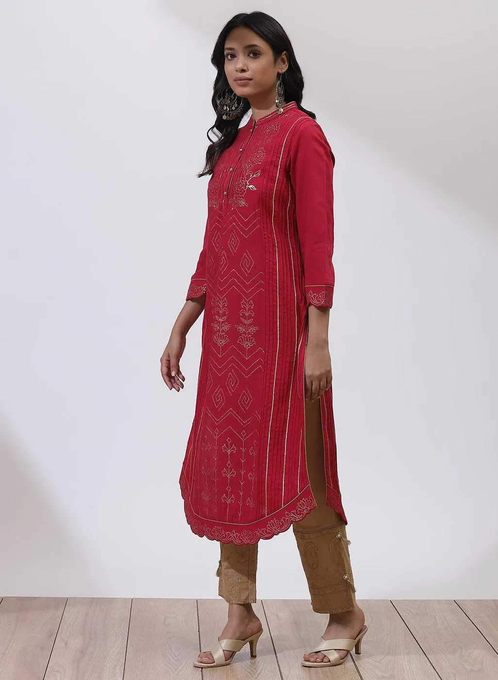 Fuchsia Sequins Work Pleated Kurta