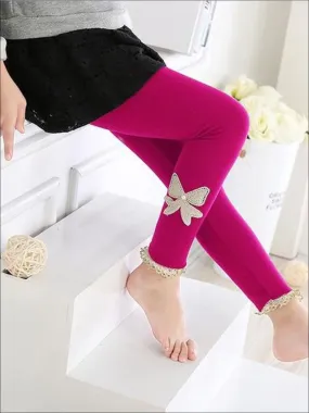 Girls Cotton Lace Bow Leggings