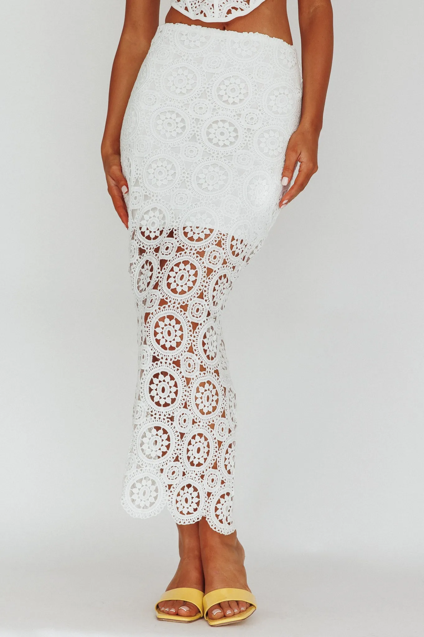 Granada Lace Maxi Skirt White