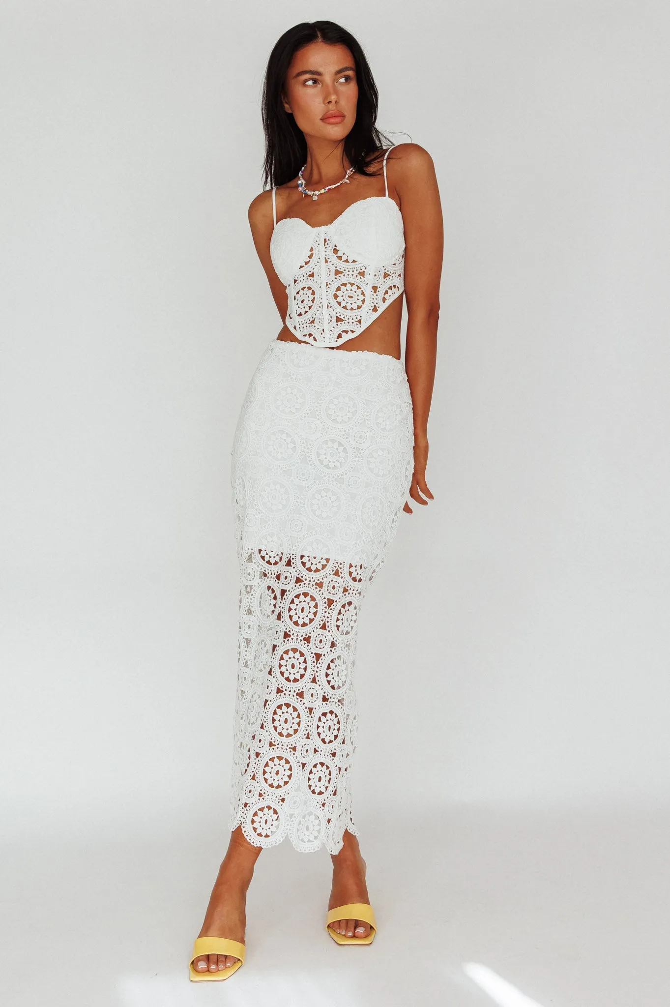 Granada Lace Maxi Skirt White