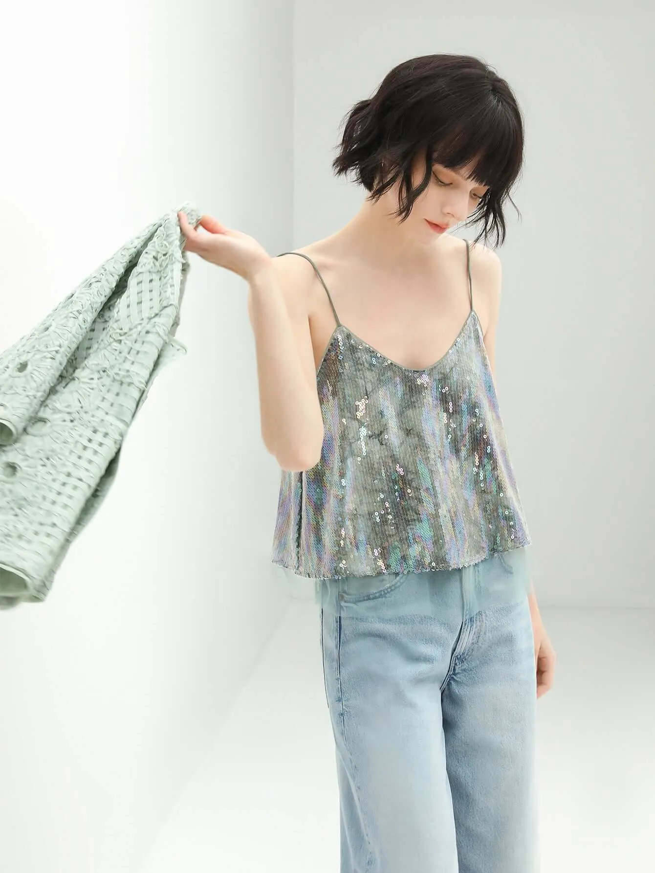 Green Tie-dye Sequined Top