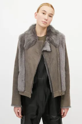 Grey Leather Shearling Jacket