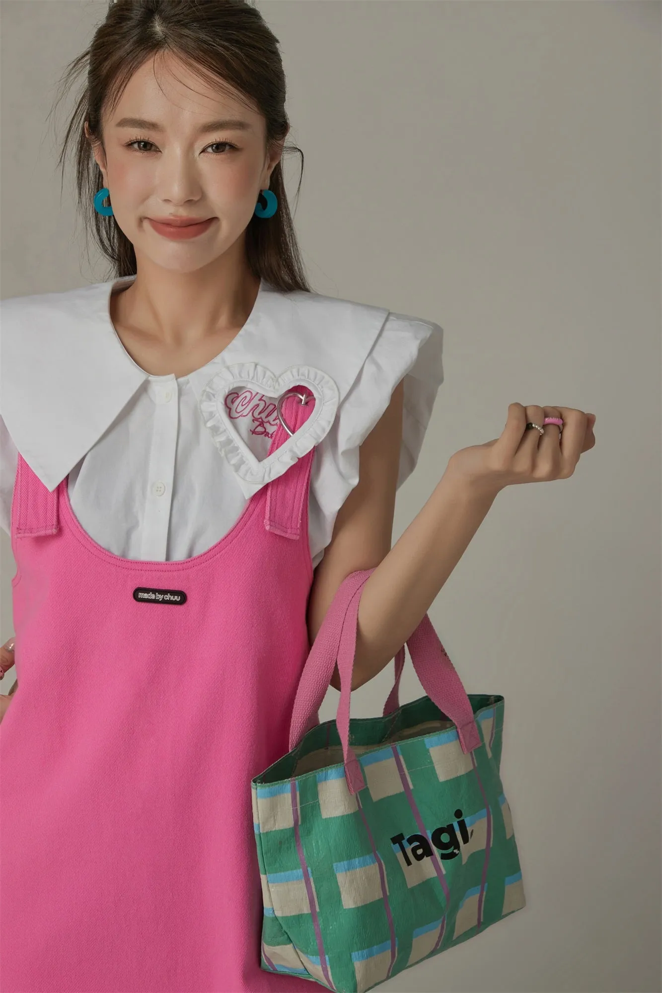 Heart Buckle Color Overall Mini Dress