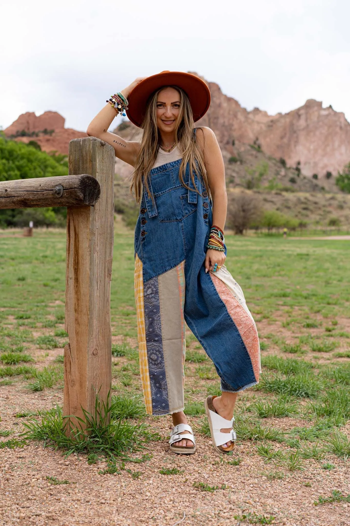 High Hopes Slouchy Denim Overalls - Patchwork