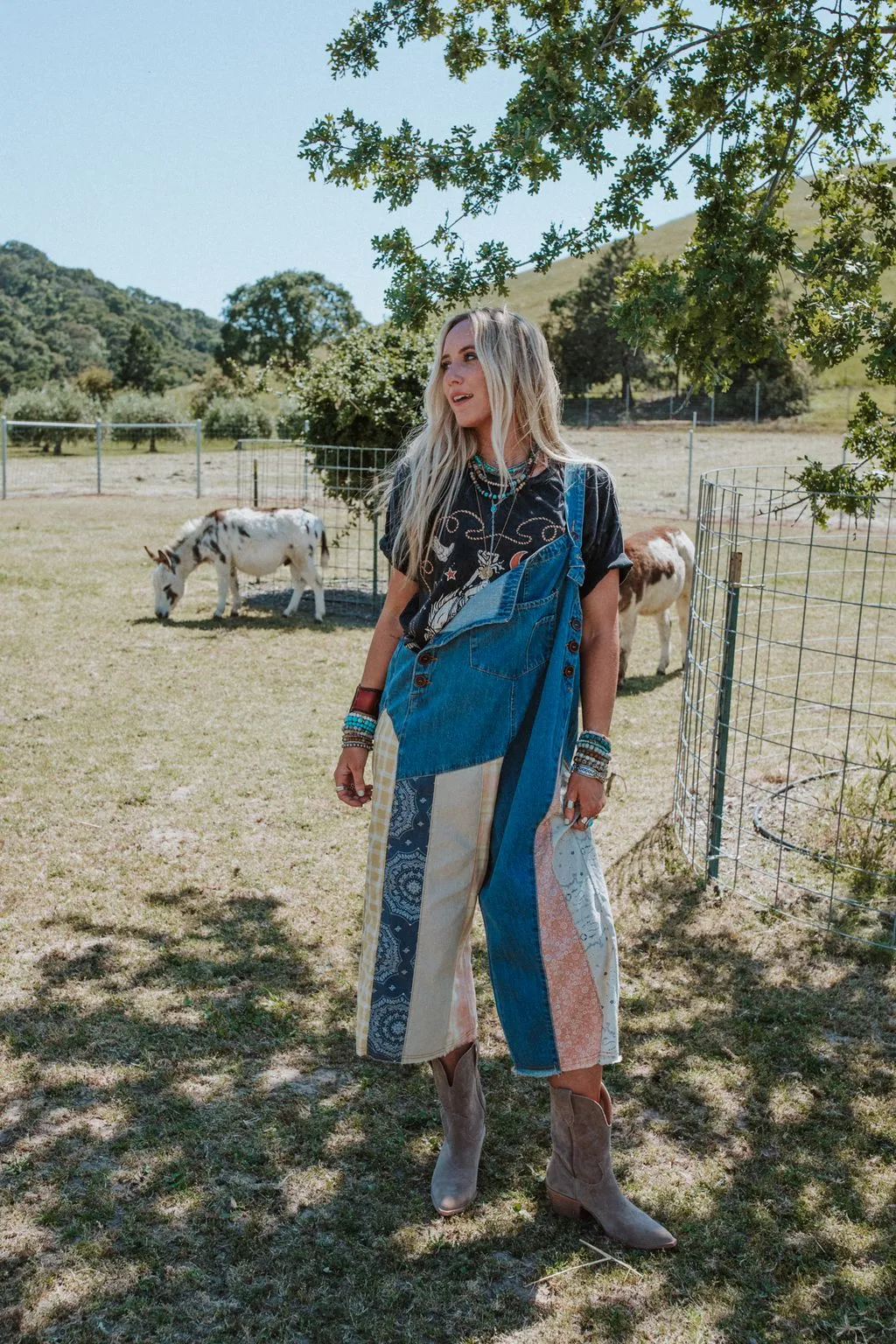 High Hopes Slouchy Denim Overalls - Patchwork