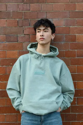 Hoodie in Dusty Green with Futuristic Logo Embroidery