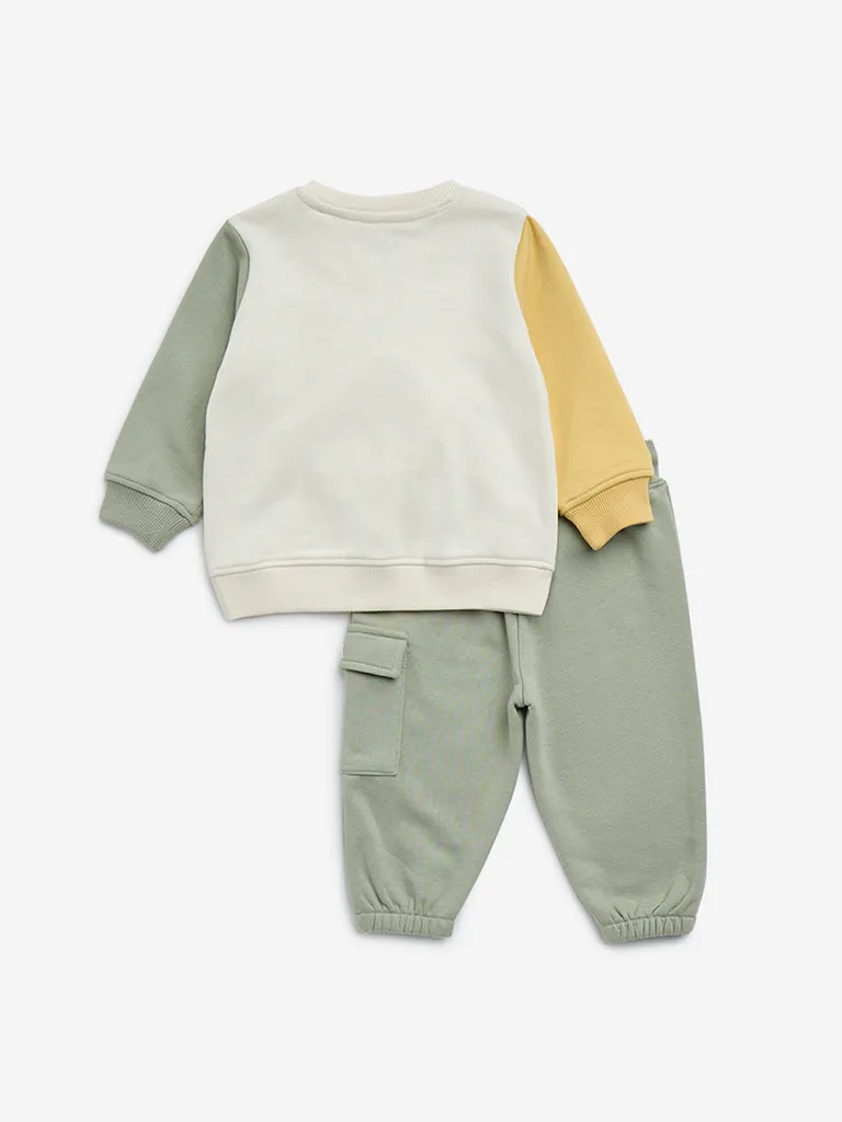 HOP Baby Sage Animal Design Sweatshirt with Joggers Set