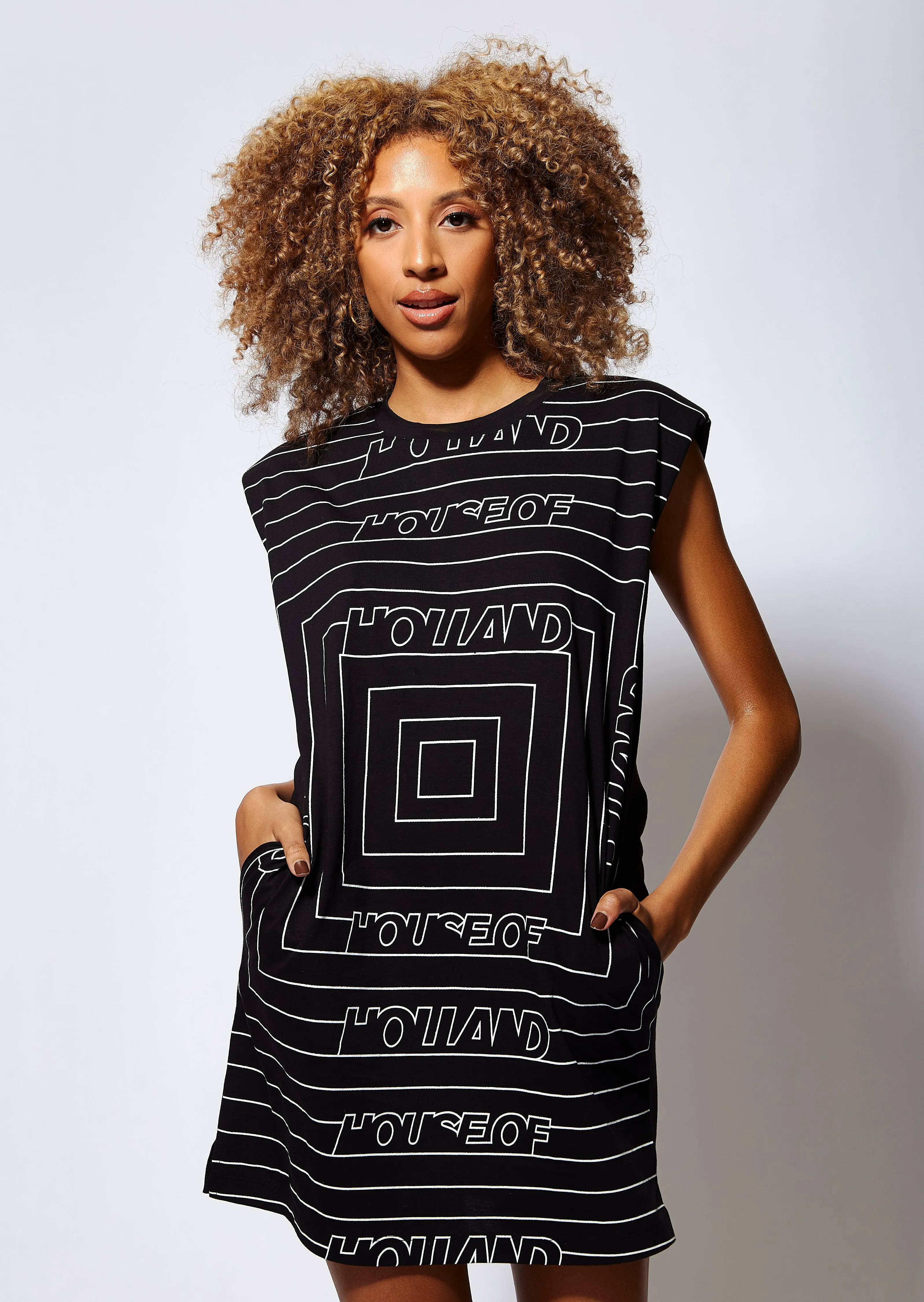 House of Holland Monogram Maze Print Power Sleeve Tunic Dress