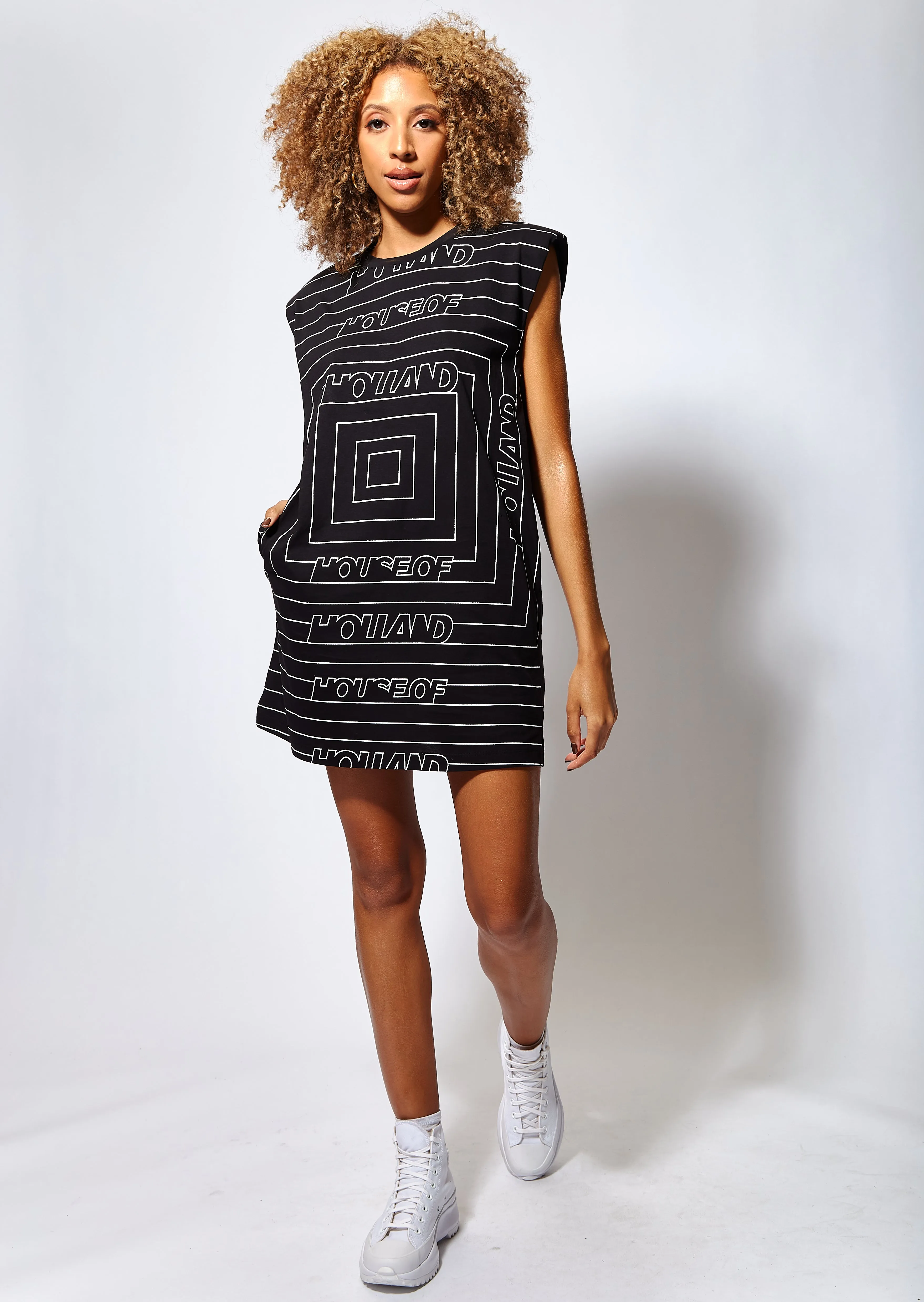 House of Holland Monogram Maze Print Power Sleeve Tunic Dress