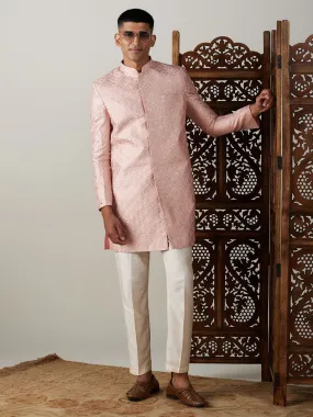 Jashvi Men's Peach Sequined Indo Western Sherwani Set