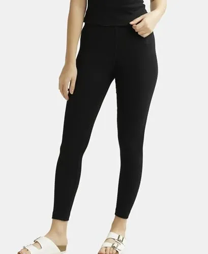 Jockey Women's Tailored Fit Cotton Leggings with Concealed Elastic Waistband (2520_Black_X-Large_Black_XL)