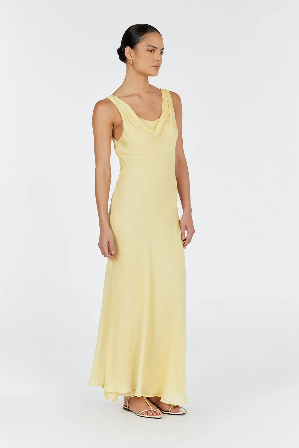 JOHNNY LEMON COWL NECK MIDI DRESS