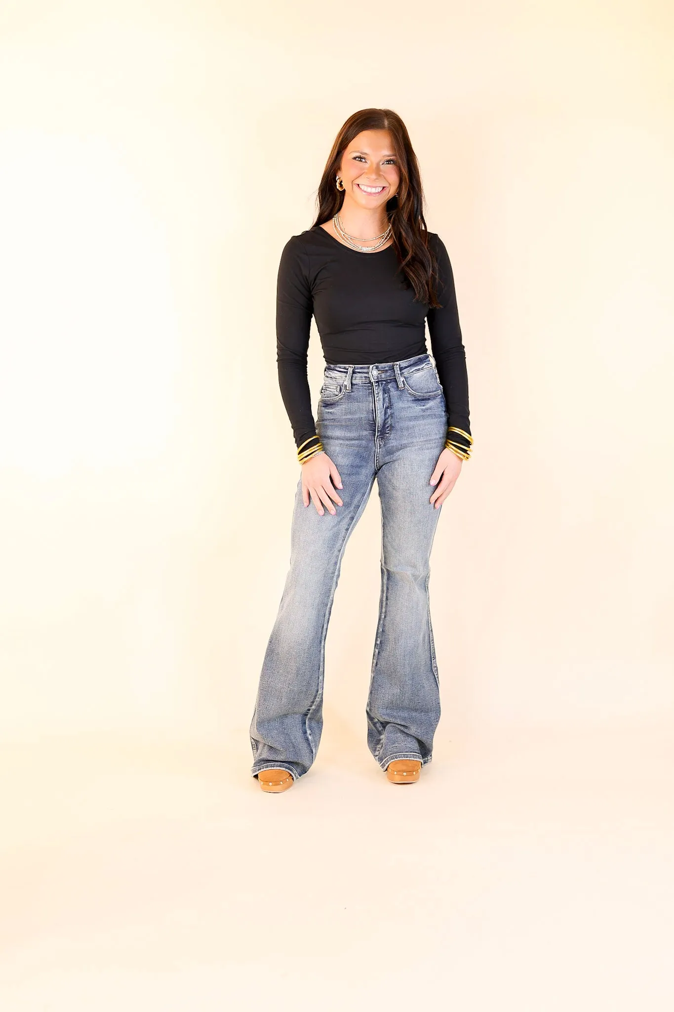 Judy Blue | Modern Muse High Waisted Tummy Control Flare Jean in Contrast Dark Wash