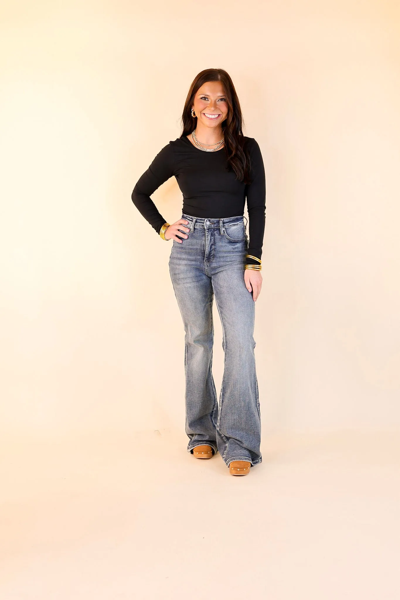 Judy Blue | Modern Muse High Waisted Tummy Control Flare Jean in Contrast Dark Wash