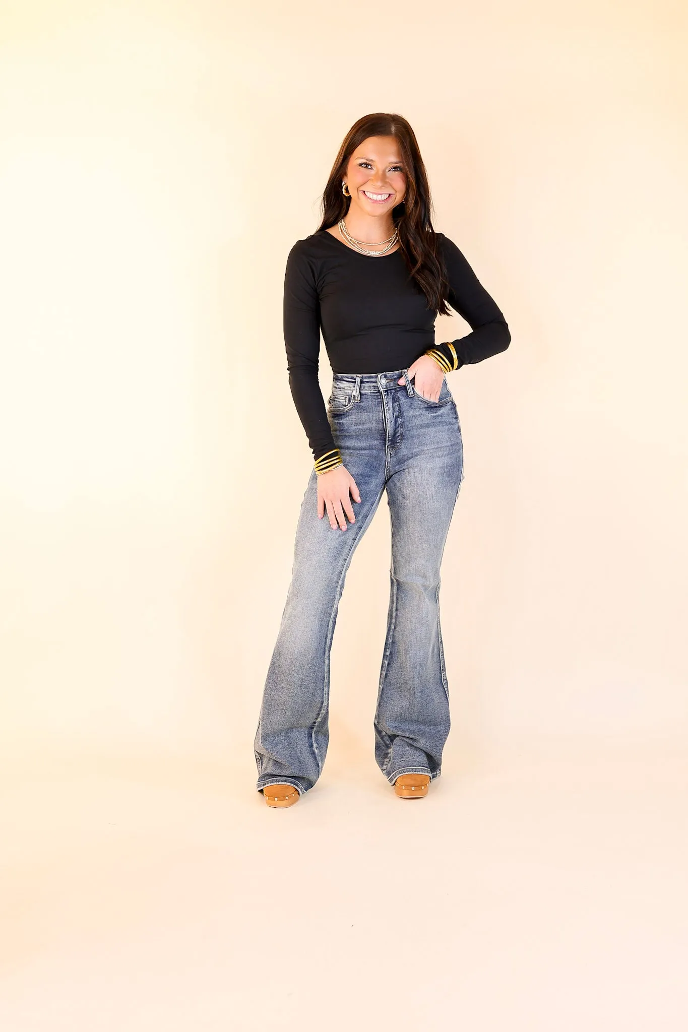 Judy Blue | Modern Muse High Waisted Tummy Control Flare Jean in Contrast Dark Wash