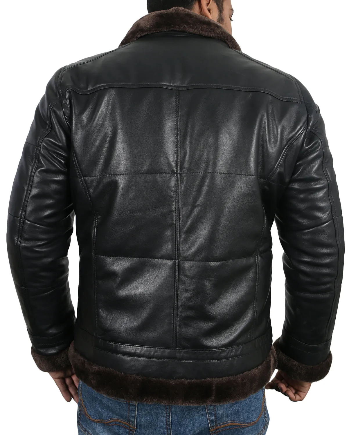 Leather Jackets Hub Mens Genuine Lambskin Leather Coat (Black, Shearling Coat) - 1702028